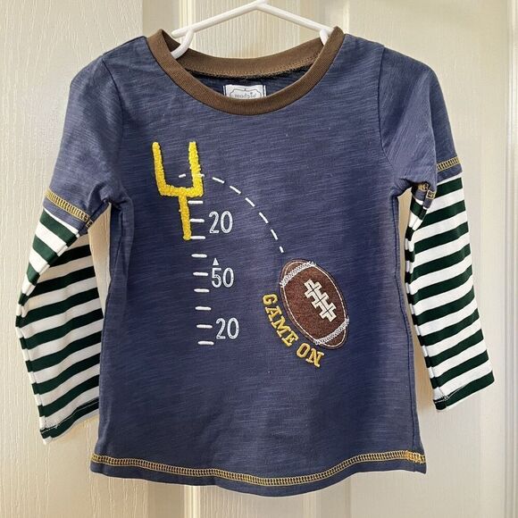 Mud Pie Game On Football Applique Tee Long Sleeve Boys Size S 12-18 Months NWT - Picture 1 of 9